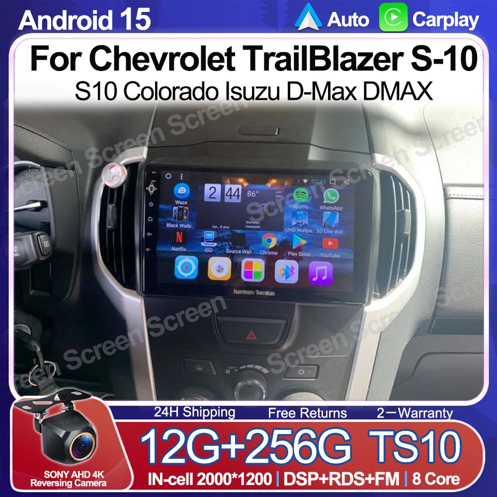 

Android 15 для Chevrolet TrailBlazer S-10 S10 Colorado Isuzu D-Max DMAX Мультимедийный видеоплеер Carplay Auto NAVI GPS WIFI DSP