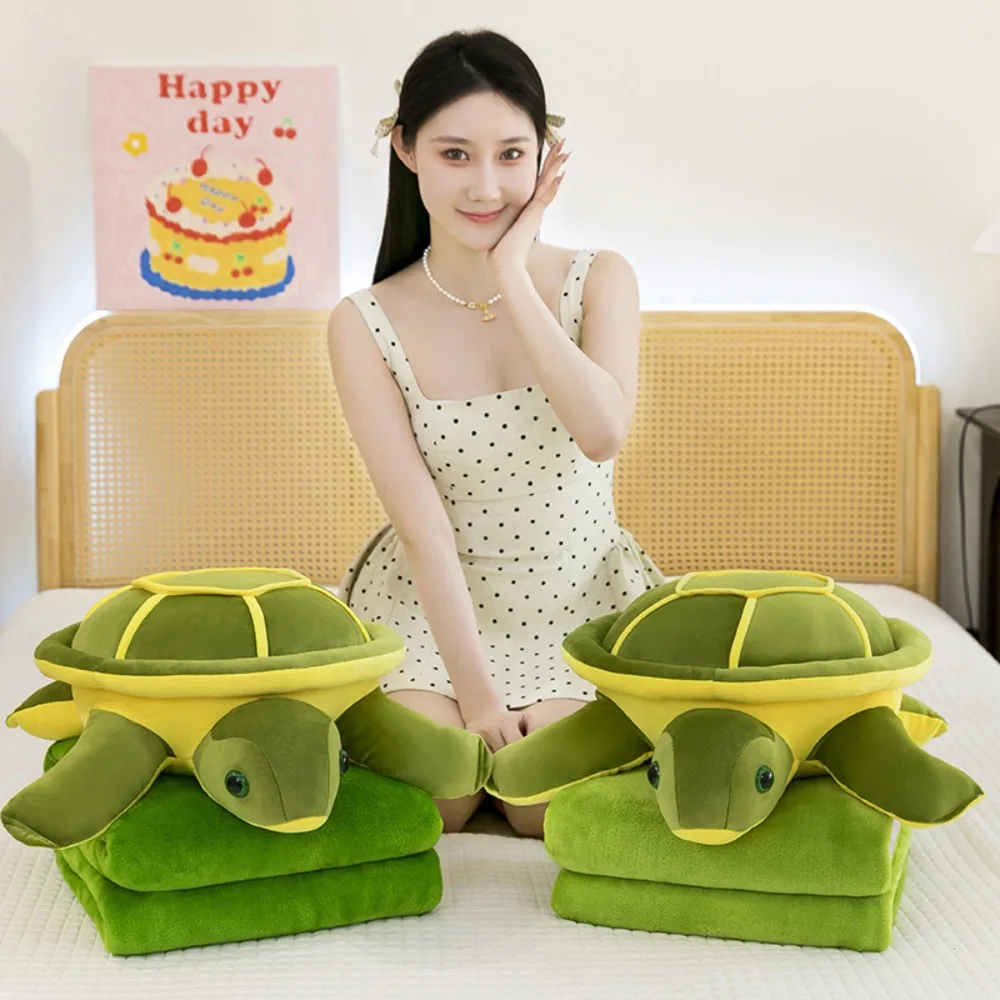 かわいい亀の枕-多機能-2-in-1-枕ブランケット-オフィス用-ソフトプラッシュ-トラベルブランケット-車用枕-誕生日プレゼント