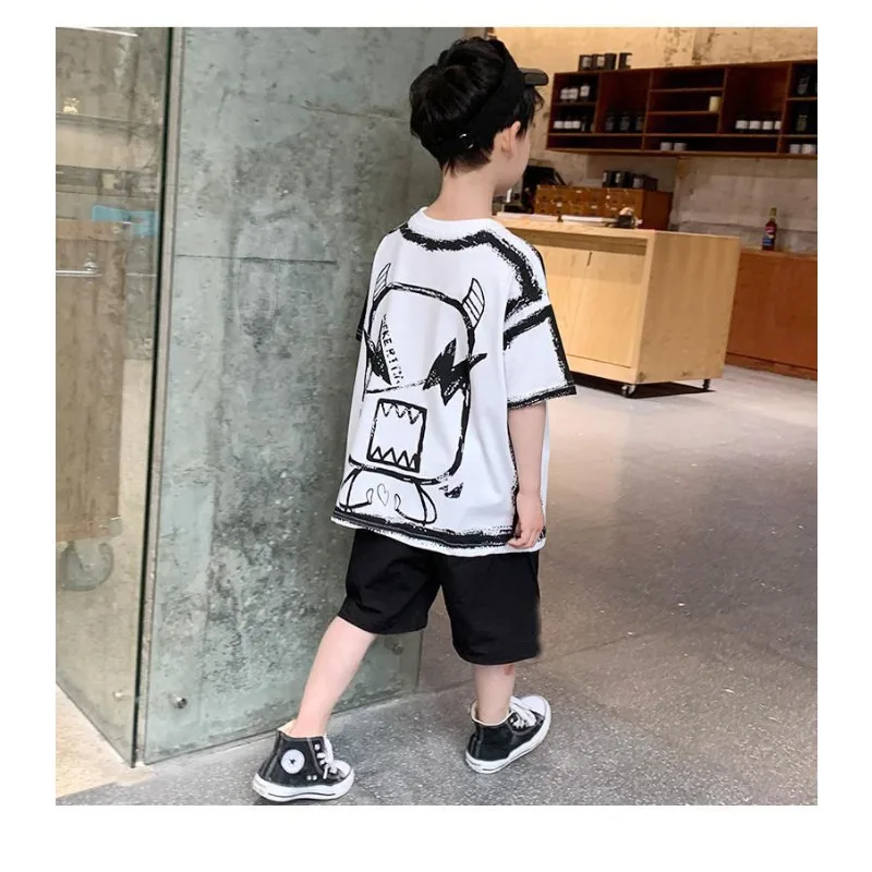 Conjunto de ropa de algodón para bebé, camiseta de manga corta y pantalones, traje de dibujos animados, 2 piezas