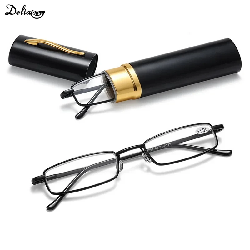 Elegant Portable Mini Reading Glasses Metal Frame Pen Box Ultra-thin Men Women Reading Glasses Presbyopia Eyeglasses With Box