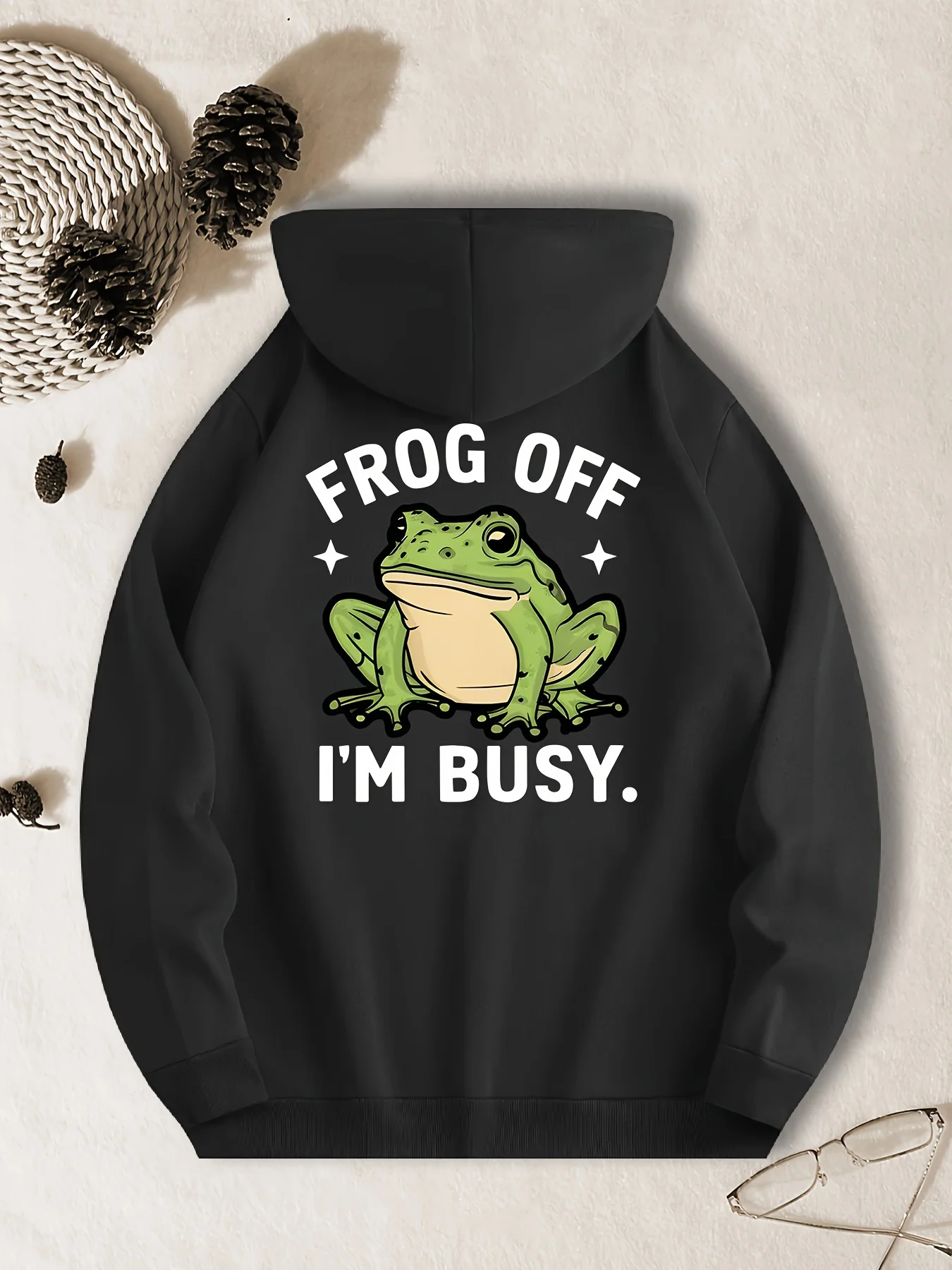 Unisex Funny Cartoon Frog Graphic Hoodie, Humorous Casual Pullover Sweatshirt For Autumn Winter
