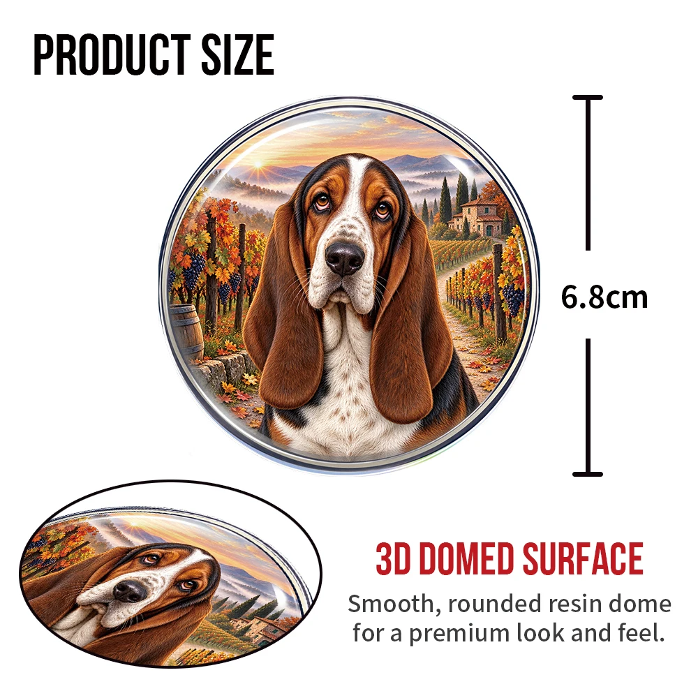 Basset Hound 3D Resin Domed Sticker Round Waterproof Self Adhesive Decal Badge for Car Laptop Helmet Water Bottle Pet Decoration
