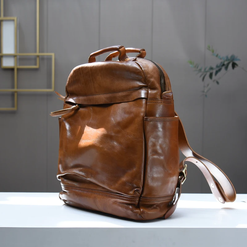 American Locomotive Style Retro Handmade Backpack For Women With High-quality Vegetable Tanned Cowhide Large Capacity Backpack