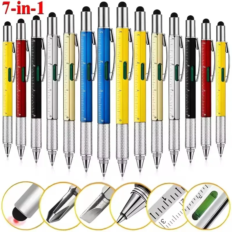 7 in1 Multifunction Ballpoint Pen Handheld Tool Measure Technical Ruler Stylus Screwdriver Touch Capacitive Pen Spirit Level