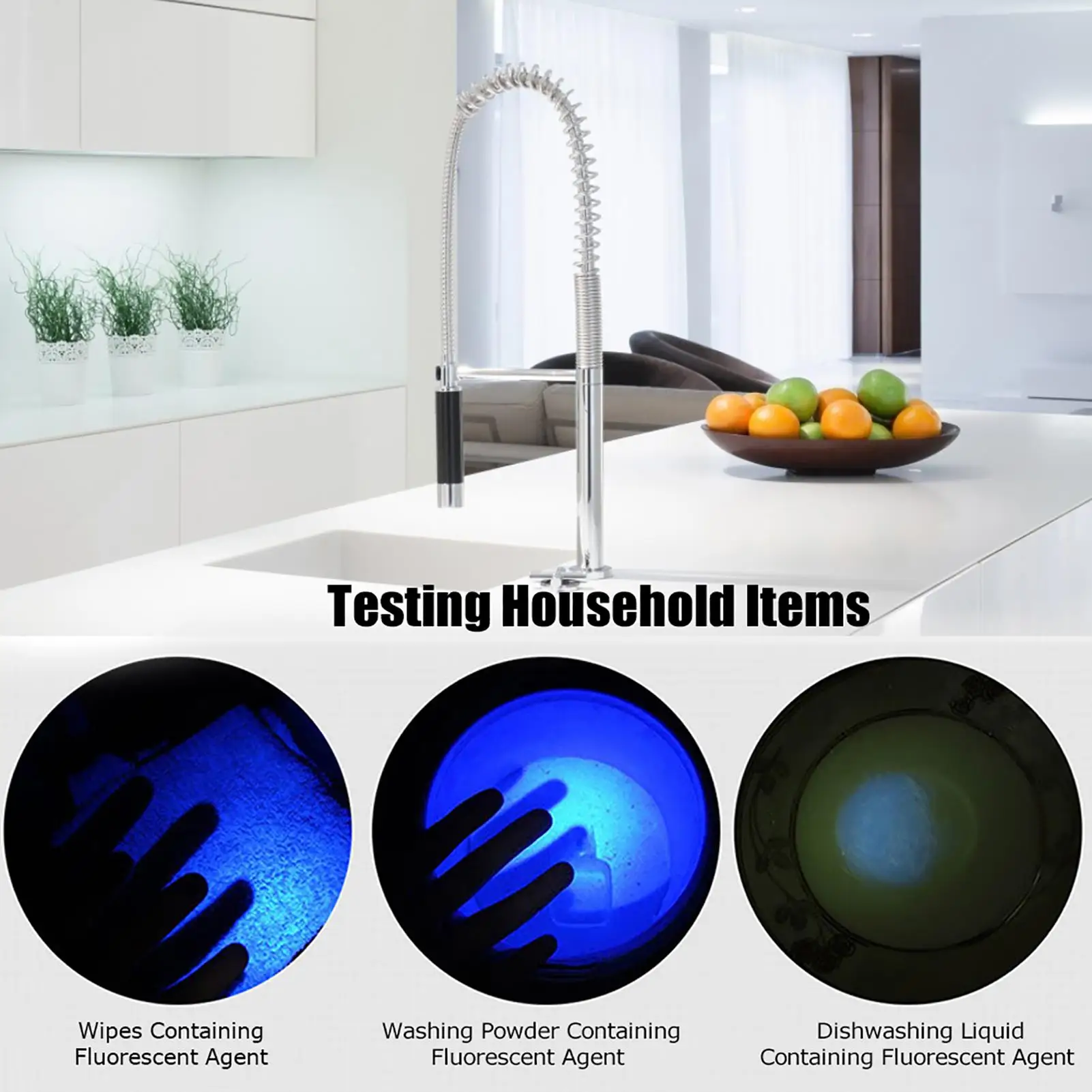 LED Kitchen Strip Light - Portable Waterproof UV Flashlight Torch for Fluorescent Detection 365NM