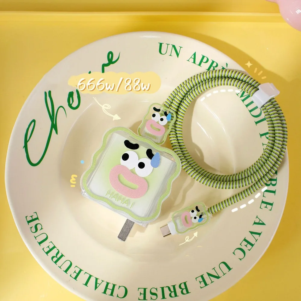 Soft Charger Protector Breathable Cute Charger Head Cover Green Pink Mobile Phone Cable Protector for 66w/88w Charger Cable