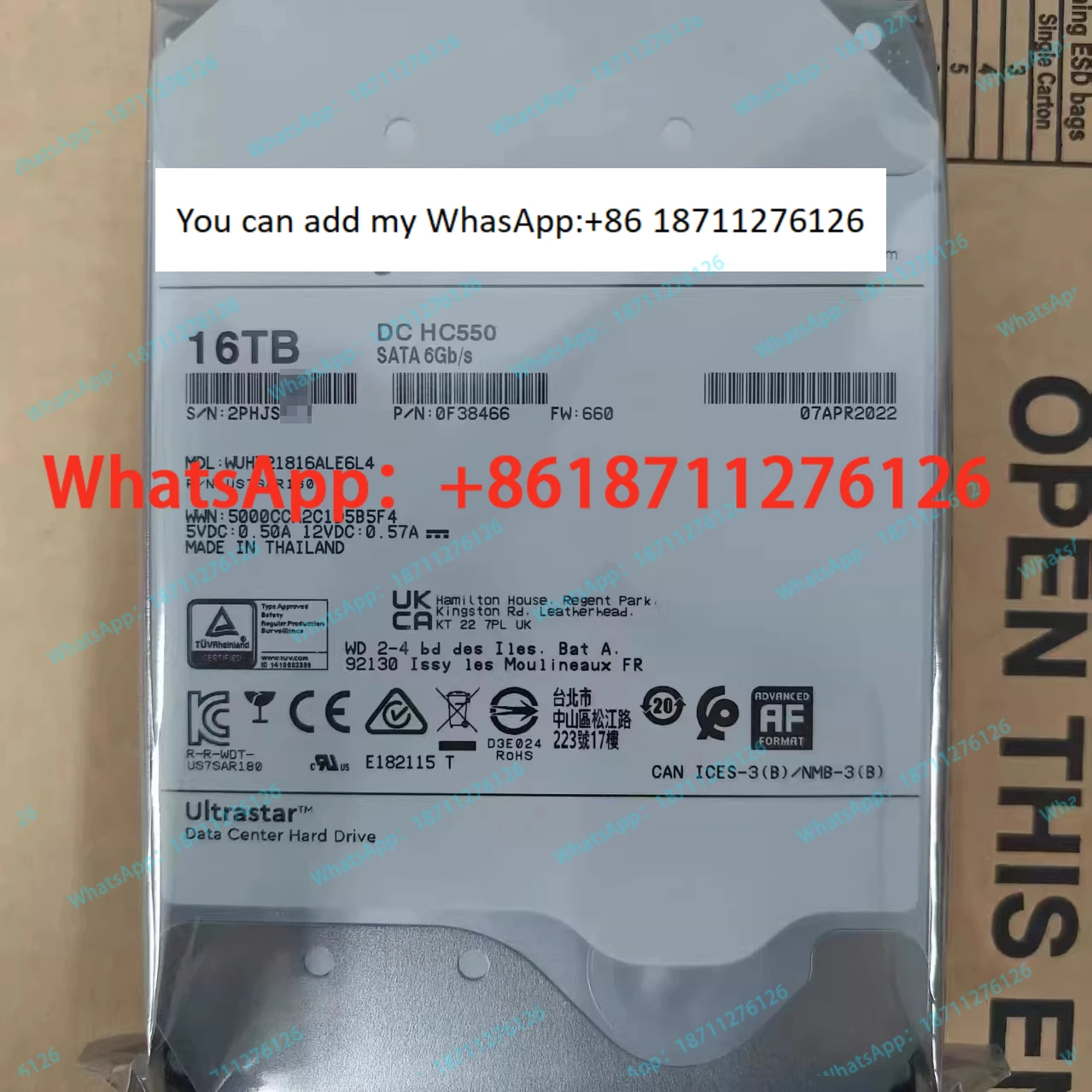 16TB WUH721816ALE6L4 Server Helium 16T Hard Drive Enterprise HC550