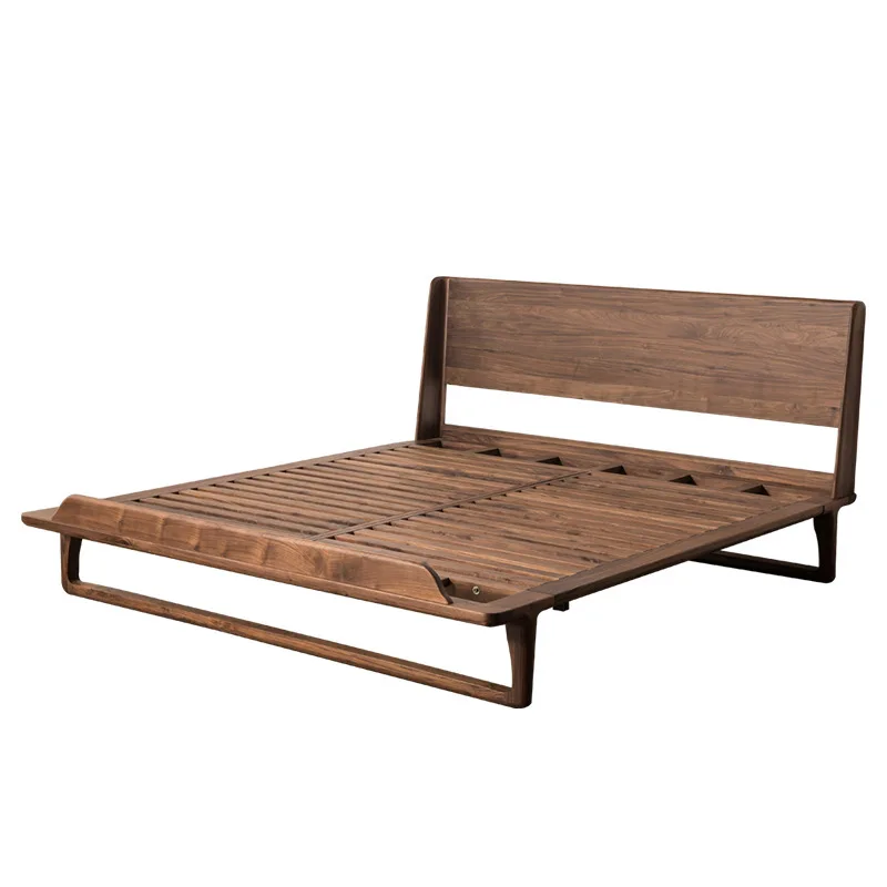 

Black walnut all solid wood bed 1.8 meters double bed backrest