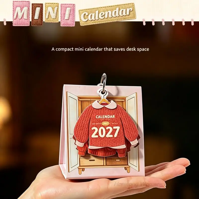 2027 Mini Desk Calendar Four Seasons Wardrobe Creative Sweater Clothing Shape Desktop Calendar Detachable Multi-use Bookmark