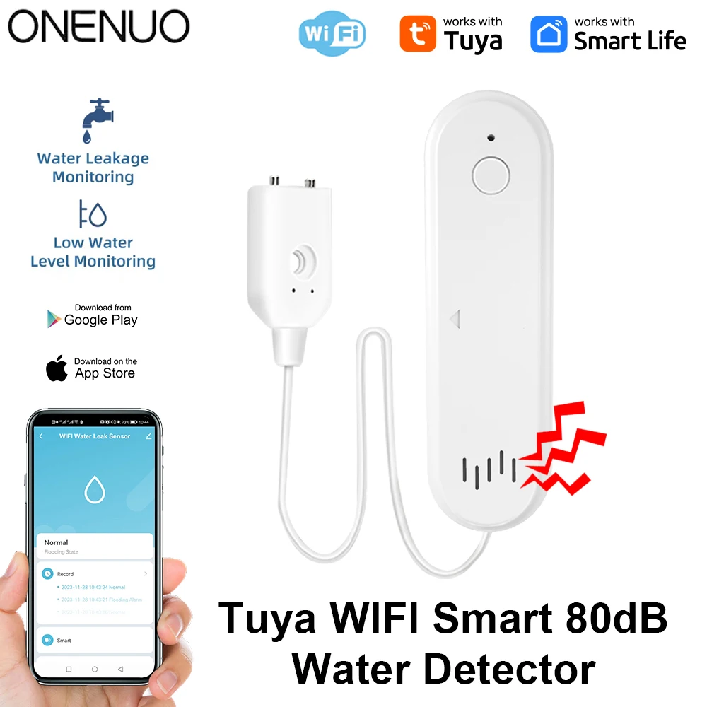 WiFi Water Sensor Tuya Leak Sensor Water Overflow Level Detector 80dB Sound Alarm System Flood Leakage Sensor Remote Monitor