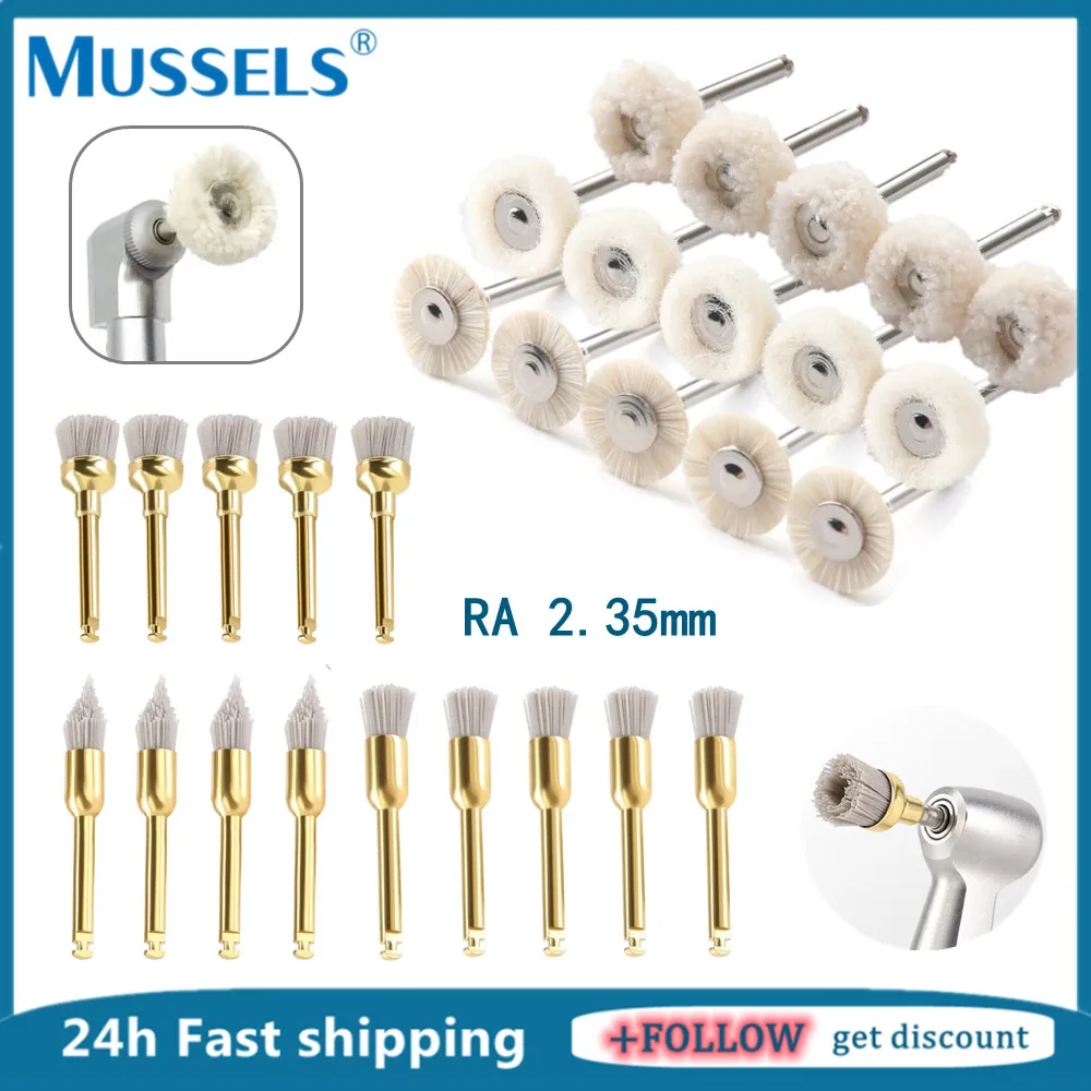 

30PCS Dental Polishing Brush Aluminium Prophy Brushes Felt Wheel Goat Wool Cotton RA Rotary Tools For Low Speed Handpiece Flat