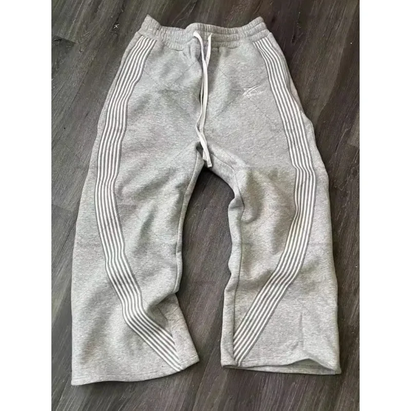 Harajuku موضة الشارع الشهير سروال مخطط الرجال الأمريكية الرجعية فضفاض مستقيم بناطيل كاجوال الهيب هوب نمط شارع العليا الموضة