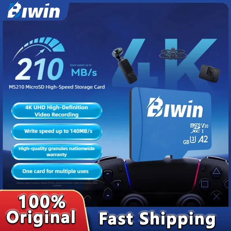 

BIWIN MS210 High Speed Memory Card U3 V30 C10 A2 MINI SD Card TF Card For Drone Dascam steamdeck and NS