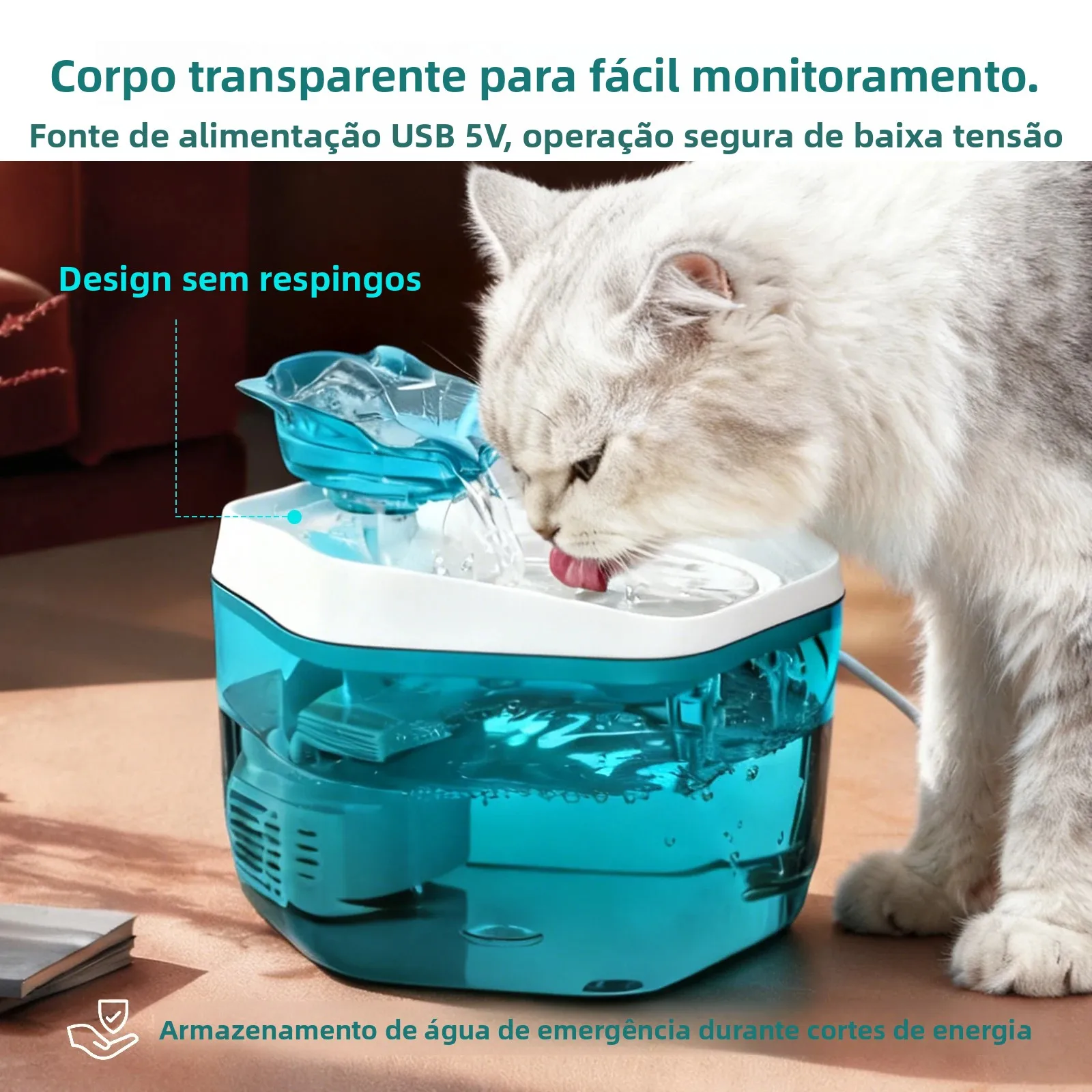 Fonte para gatos 1.2L/42.23fl oz Dispensador de água para gatos Fonte para beber para animais de estimação, alimentada por USB - Adequado para gatos/cachorros pequenos a médios