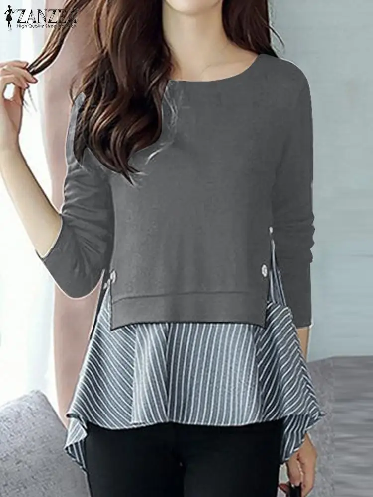 

ZANZEA Spring Elegant Party Tunic Tops Fashion Stripe Patchwork Sweatshirts Long Sleeve O-Neck Hoodies Casual Street Pullover