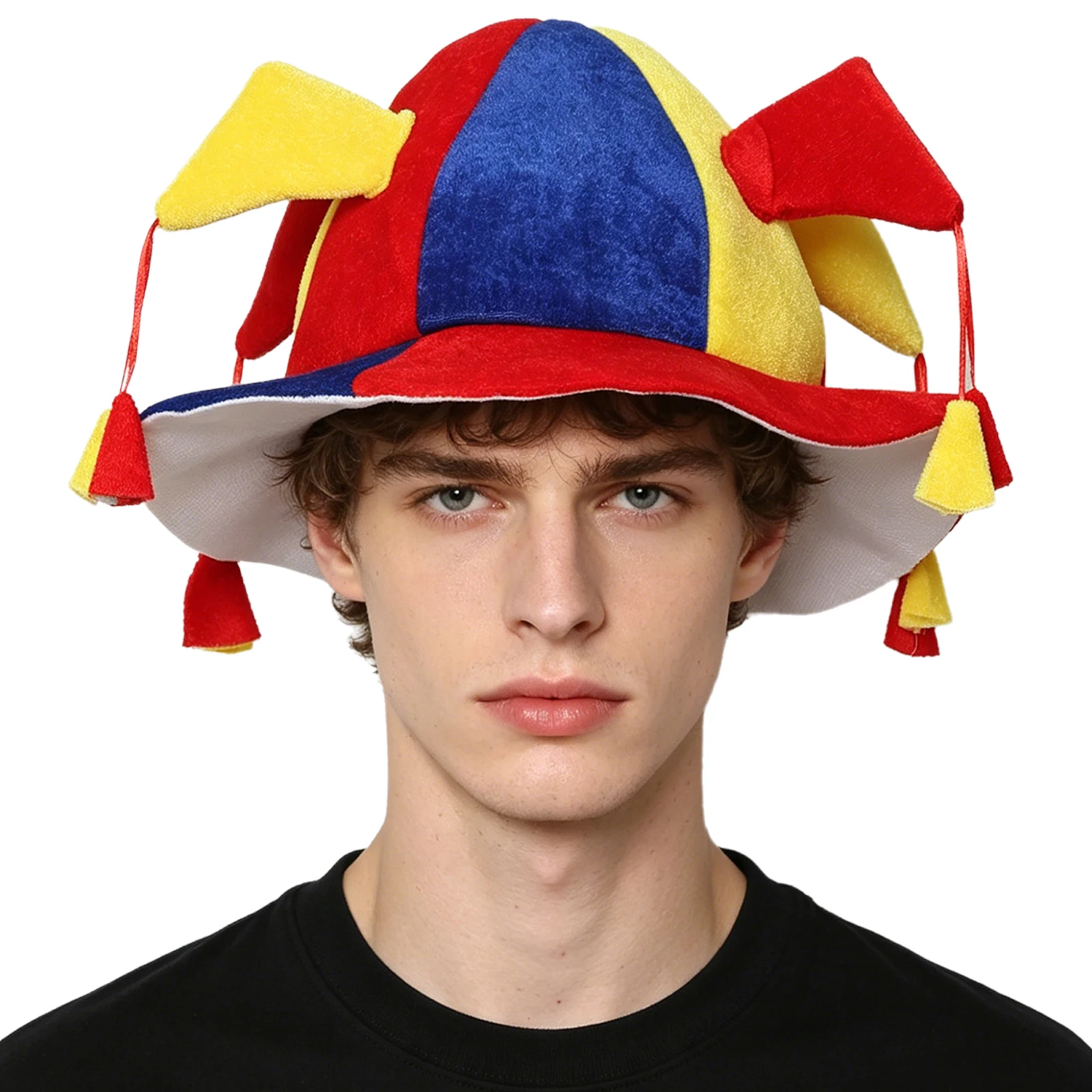 Men Women Contrast Color Design Funny Clown Hat Cap Headpiece for Jester Themed Party Stage Performance Cosplay Halloween