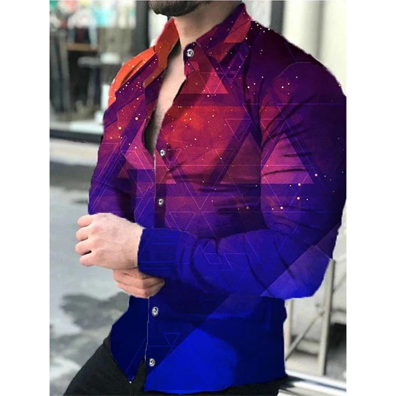 

2022 Autumn Luxury Men Fashion Shirts Turn-down Collar Buttoned Shirt Men's Casual Digital Printing Long Sleeve Tops Streetwear