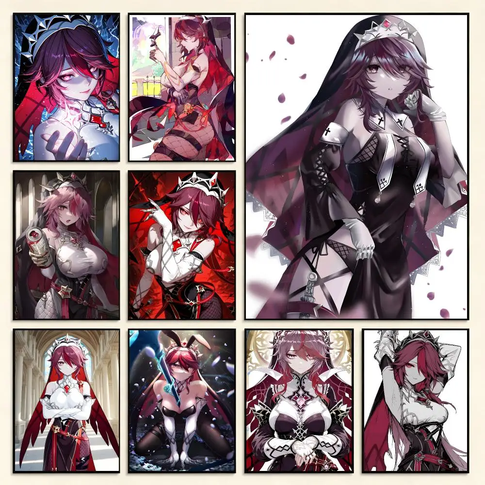 Game Character Genshin Impact Rosaria Poster Digital Solvent Print Waterproof PP Fade-Resistant Wall Art Room Decor Gift