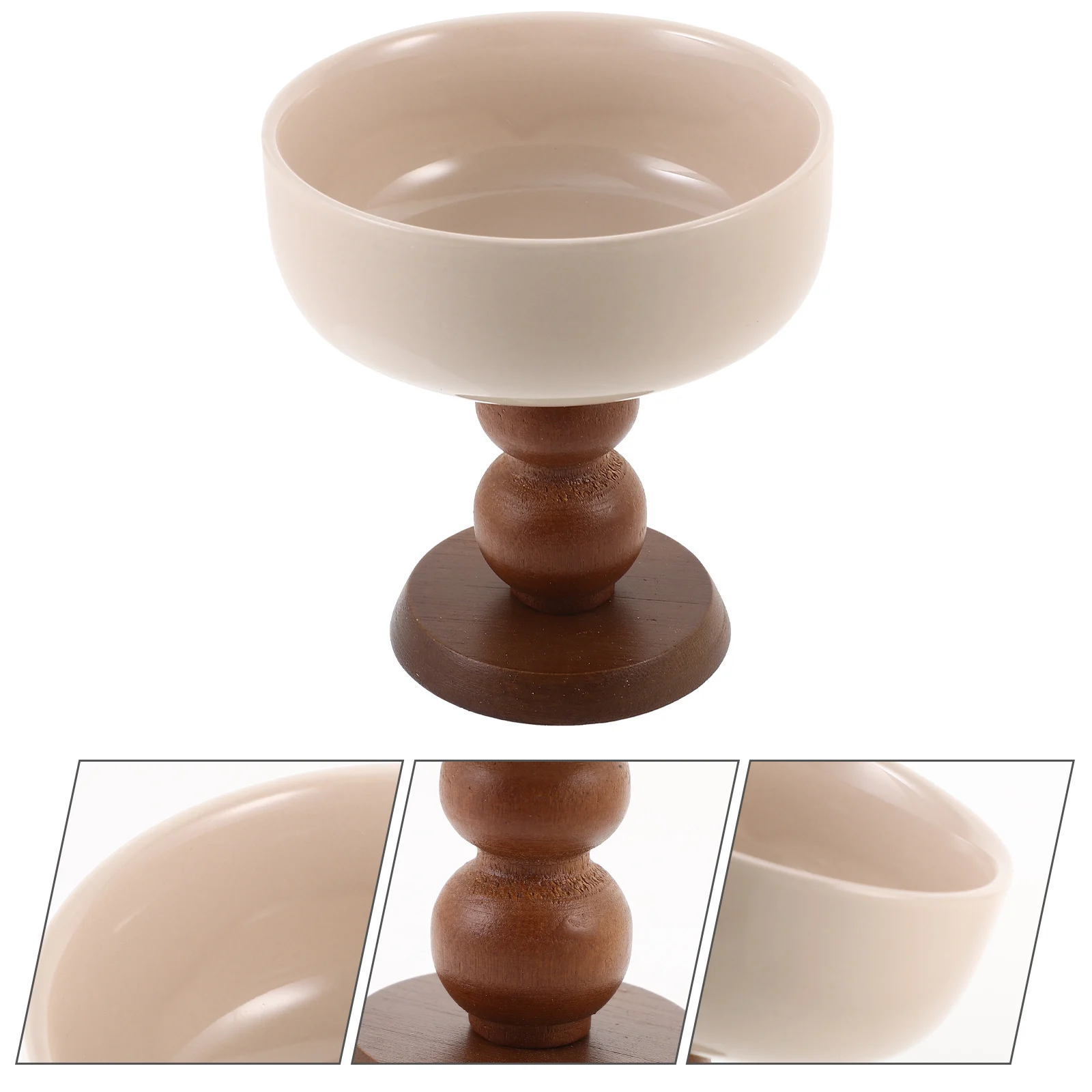 

Dessert Bowl Ceramic Cup High Base Wooden Exquisite Pudding Bowl For Home Party Bars KTV Fruit Salad Ice Cream Pudding