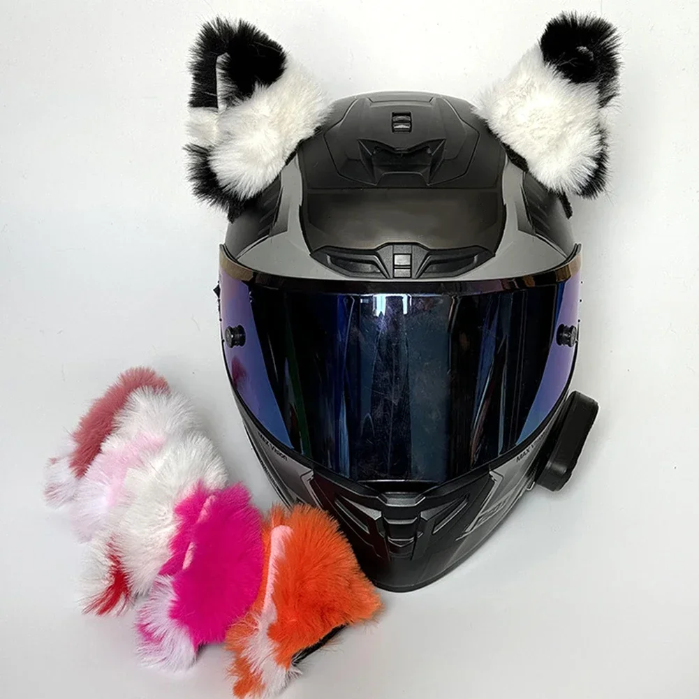 2 pçs capacete da motocicleta de pelúcia orelhas de gato adesivos decoração capacete motocross cosplay pelúcia rosto cheio fora da estrada capacete decoração