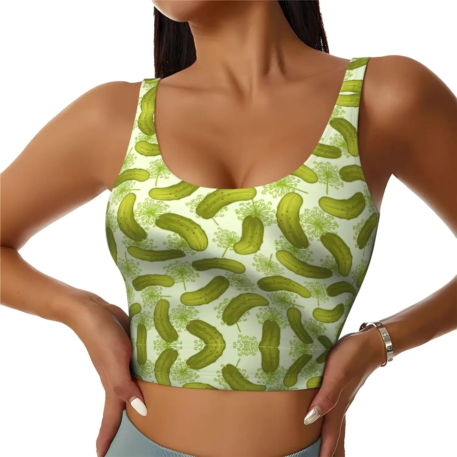 Sushi Dill Pickles Print Women'S Strappy Sports Bra Stretch Gym Bras U Neck Yoga Tops Comfort Seamless Bra