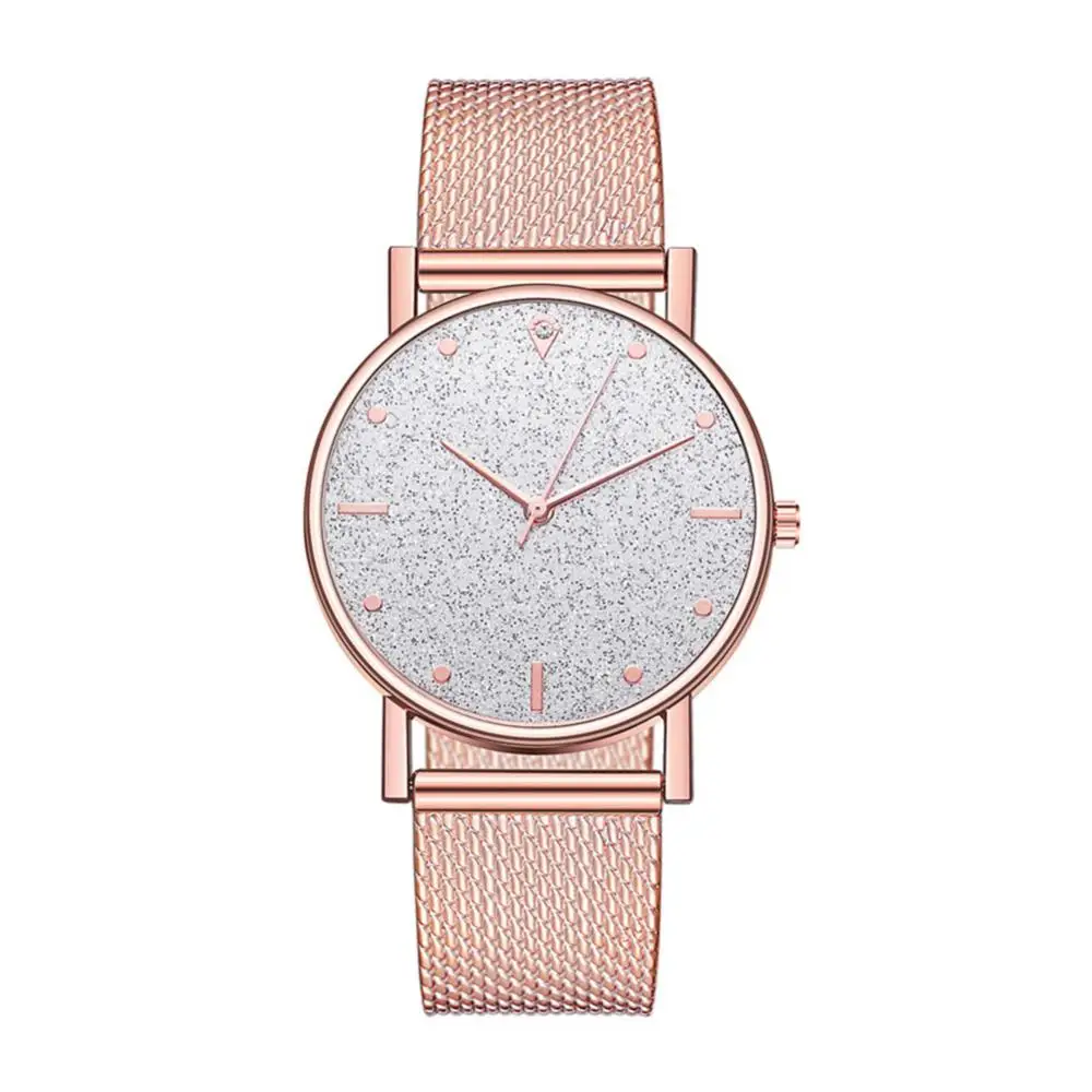 Fashion Women Starry Shiny Round Dial Silicone Mesh Strap Quartz Watch Gift