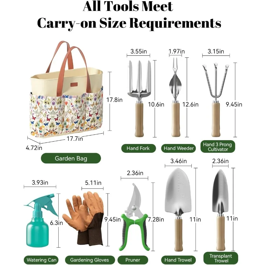 VerdantVibes Set di attrezzi da giardino da 9 pezzi Utensili manuali da giardinaggio resistenti con impugnature ergonomiche antiscivolo Spatola resistente alla ruggine Ra