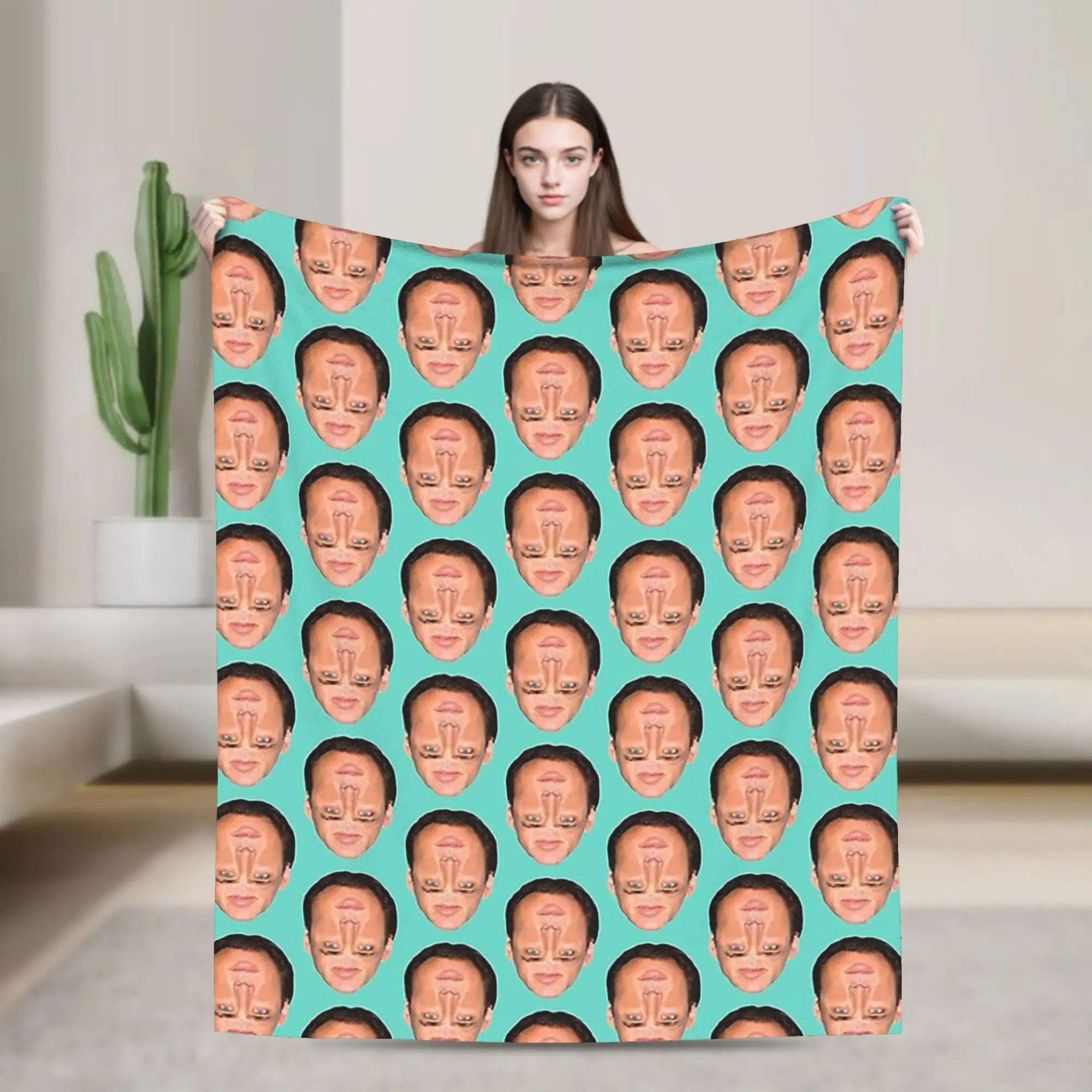 Nicolas Cage Head Pattern Blanket  Flannel Awesome Breathable Throw Blankets for Coverlet Decoration