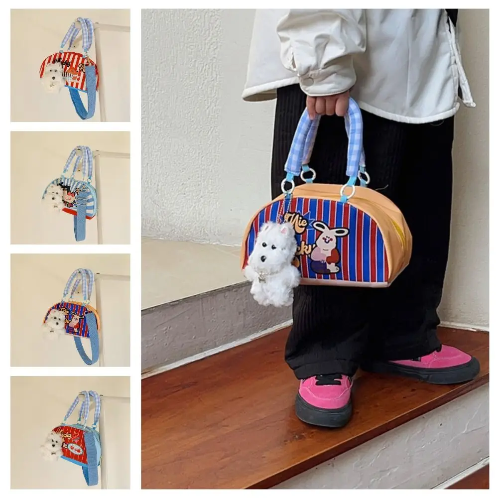 

Kawaii Children's Stripped Handbag Korean Style Rabbit Semi-circle Shape Bag Alpaca Cartoon Animals Crossbody Shoulder Bag