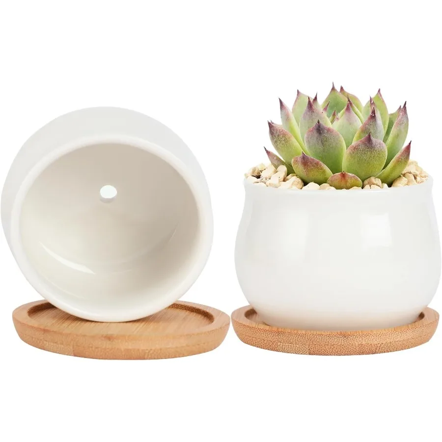 

2 упаковки сочных горшков 2,5-дюймовые мини-керамические горшки для цветов или кактусов с дренажным отверстием для растений в комплект не входят белые