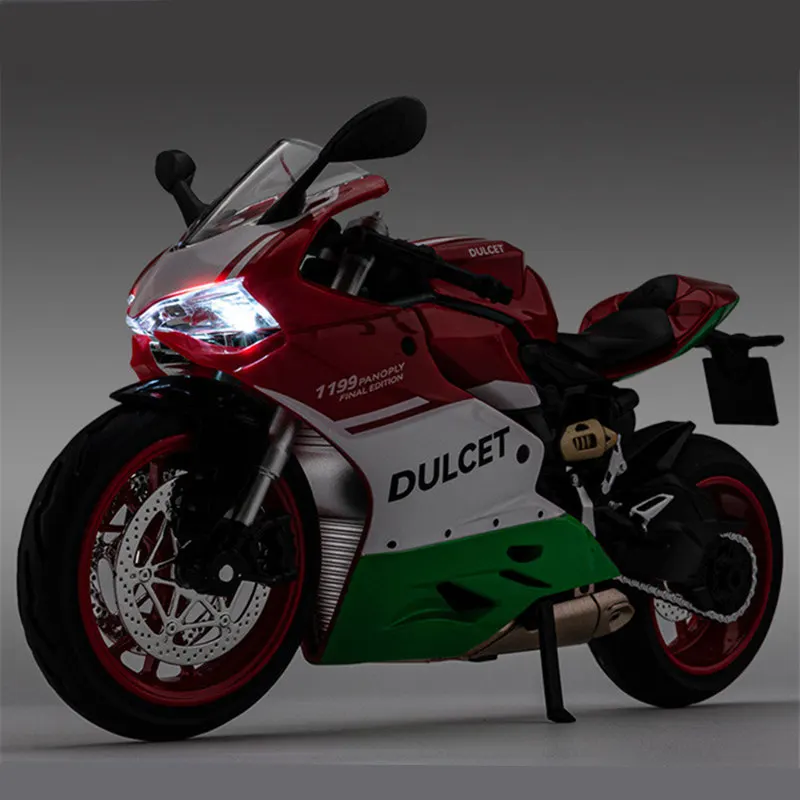 

1:12 1199 Panigale, модель гоночного мотоцикла из сплава, литая под давлением металлическая игрушка, уличная спортивная модель мотоцикла, звук и свет, детский подарок