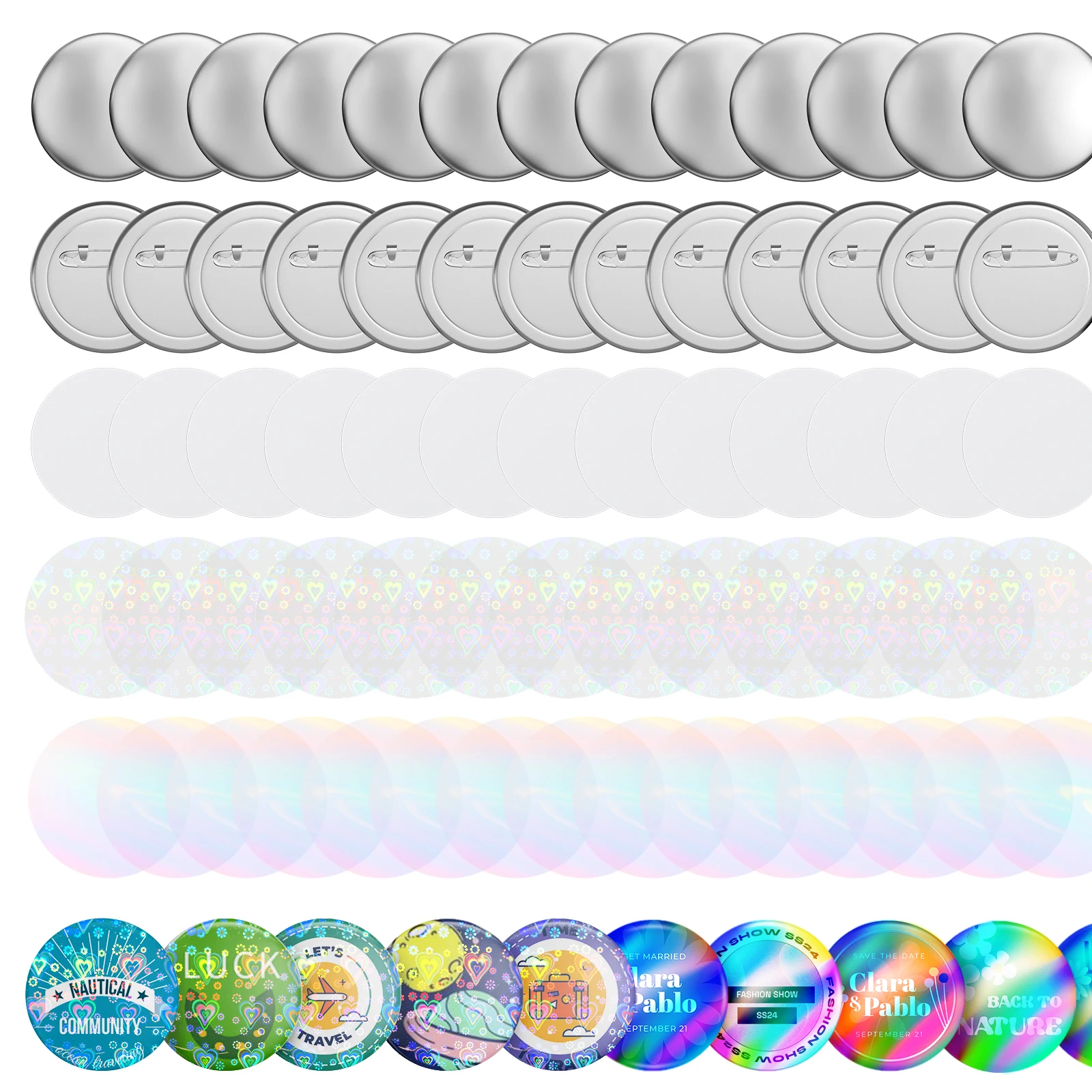 

100pcs Badge Parts For 58mm Button Machine Accessories Metal Badge Making Accessories Metal Base Cover Glitter Foil Blank Paper