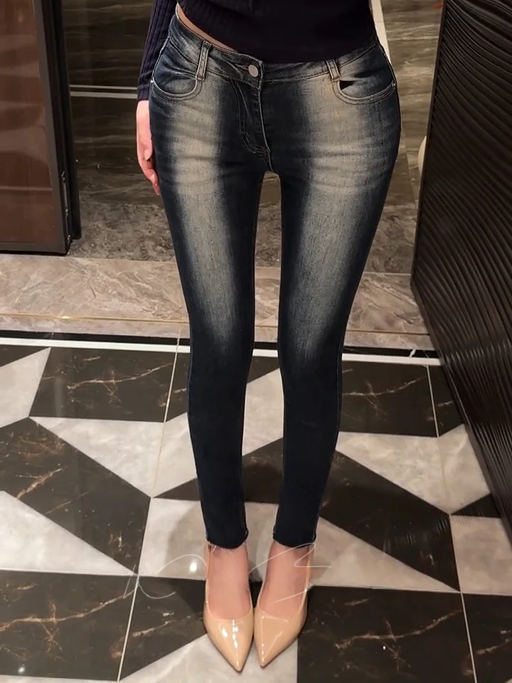 

Женские джинсы с высокой талией, зауженные к низу, в стиле ретро, с эффектом утяжки живота, из эластичного хлопкового денима, на молнии, зимние, модные