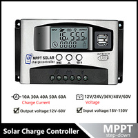 10A 30A 40A 50A 60A MPPT Solar Controller 18V~150V Input Step-down Charging For 12/24/36/48/60V Auto Bluetooth Voltage Regulator