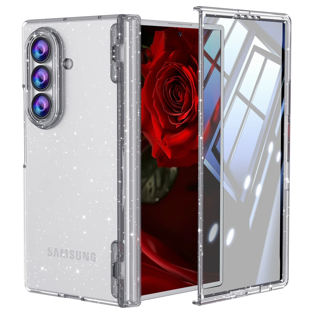 For Samsung Galaxy Z Fold 8 Ultra 5G Case Skin-Friendly Glitter Clear Hinge With Tempered Film Shockproof Protection Hard Cover