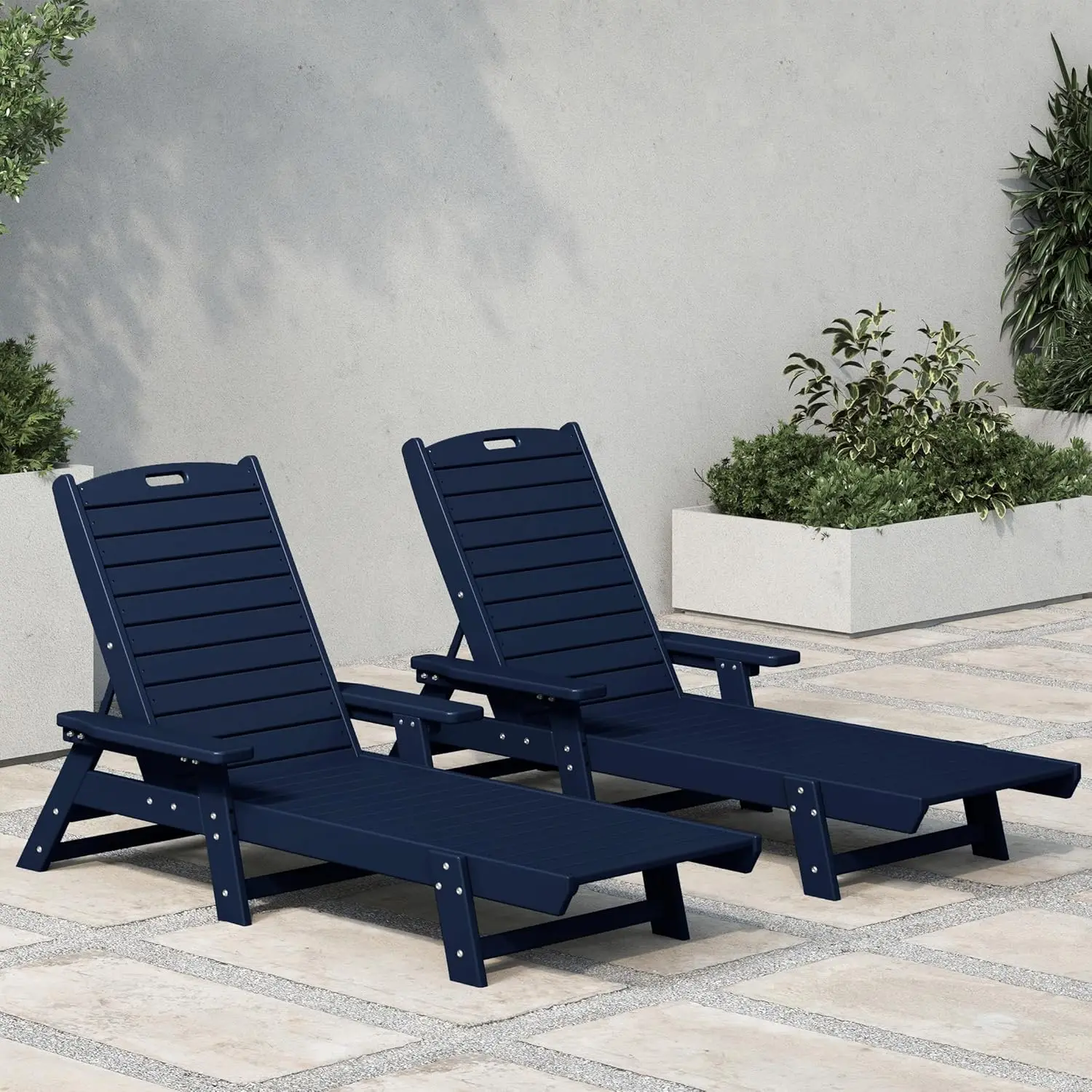 Malibu Poly Reclining Chaise Lounge (Set of 2) Navy Blue, Customized