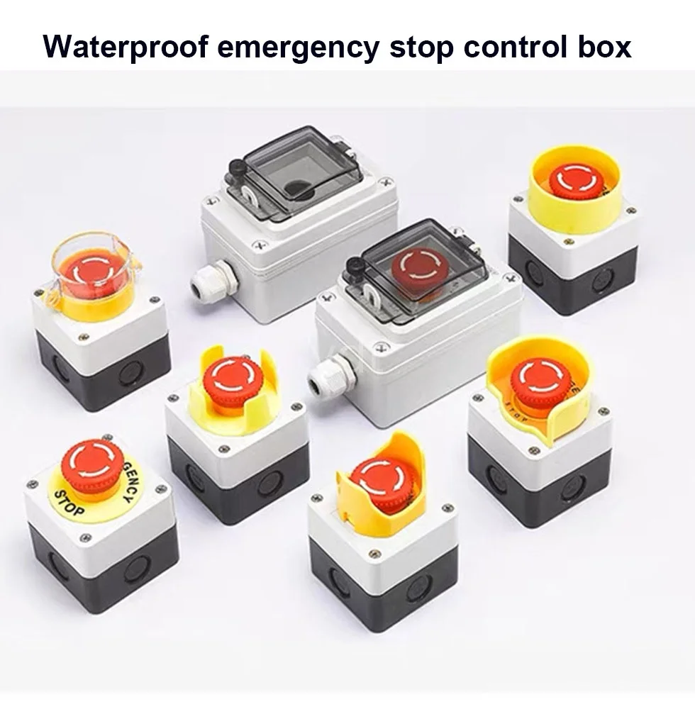 

Emergency Stop Push Button Switch Control Box Elevator With Protection Cover Waterproof Enclosure 22mm Mounted