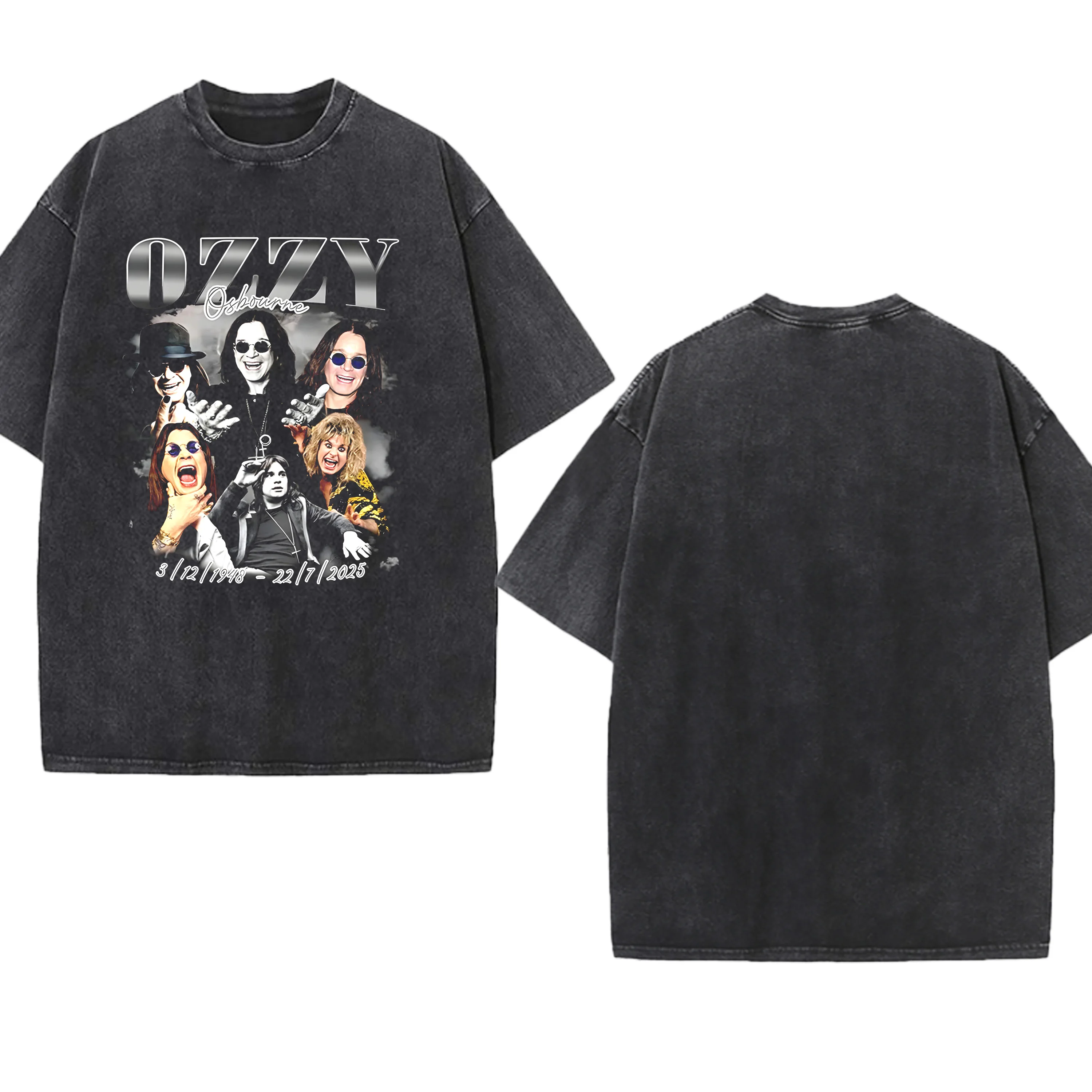 

Легендарная футболка RIP - Ozzy Osbourne 1948-2025 The Dark Prince Washed из чистого хлопка с круглым вырезом и воротником свободного покроя в подарок в стиле рок