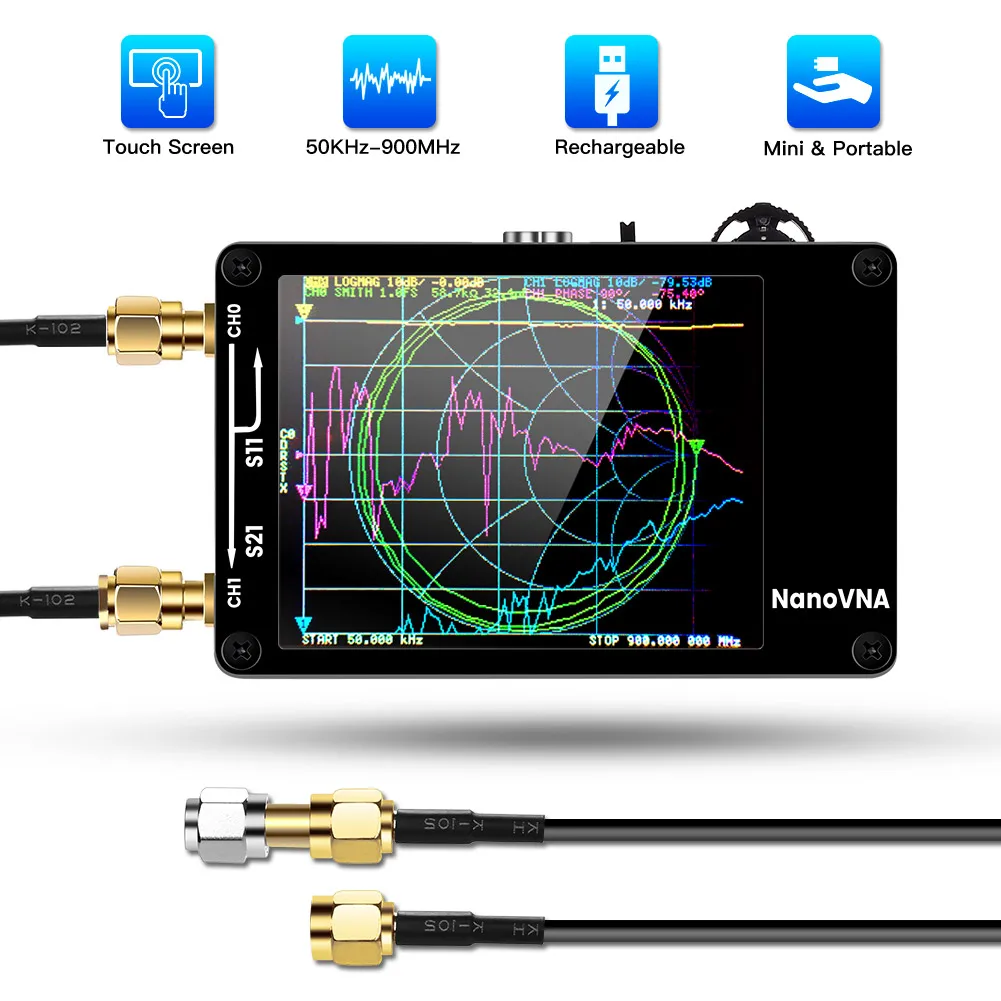 Nanovna VNA-H Draagbare Digitale Vector Netwerk 50Khz-900Mhz Mf Hf Vhf Uhf Antenne Analyzer Ingebouwde batterij