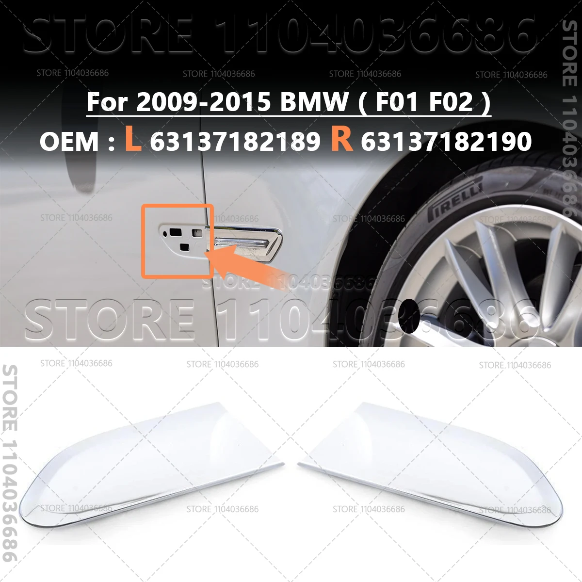 Für 2009–2015 BMW 740i 750i, Alpina B7, Hybrid 7 (F01 F02) Chrome Trim Seitenmarkierungsleuchte Kotflügelleiste 63137182189 63137182190