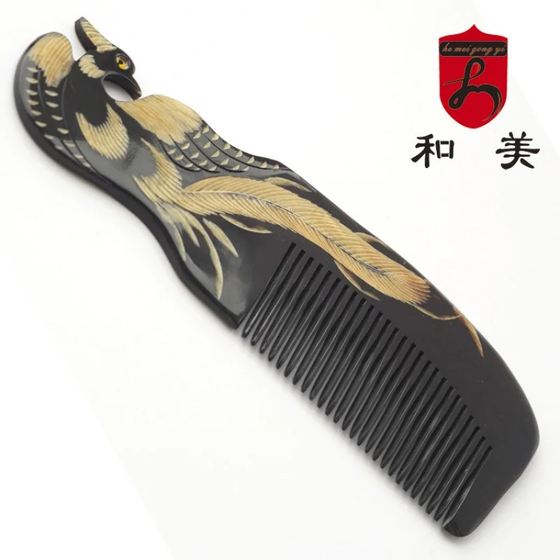 Horn Comb Wholesale Stall Horn Comb Women's Natural Comb Massage Household Dragon and Phoenix Horn Comb No Knot