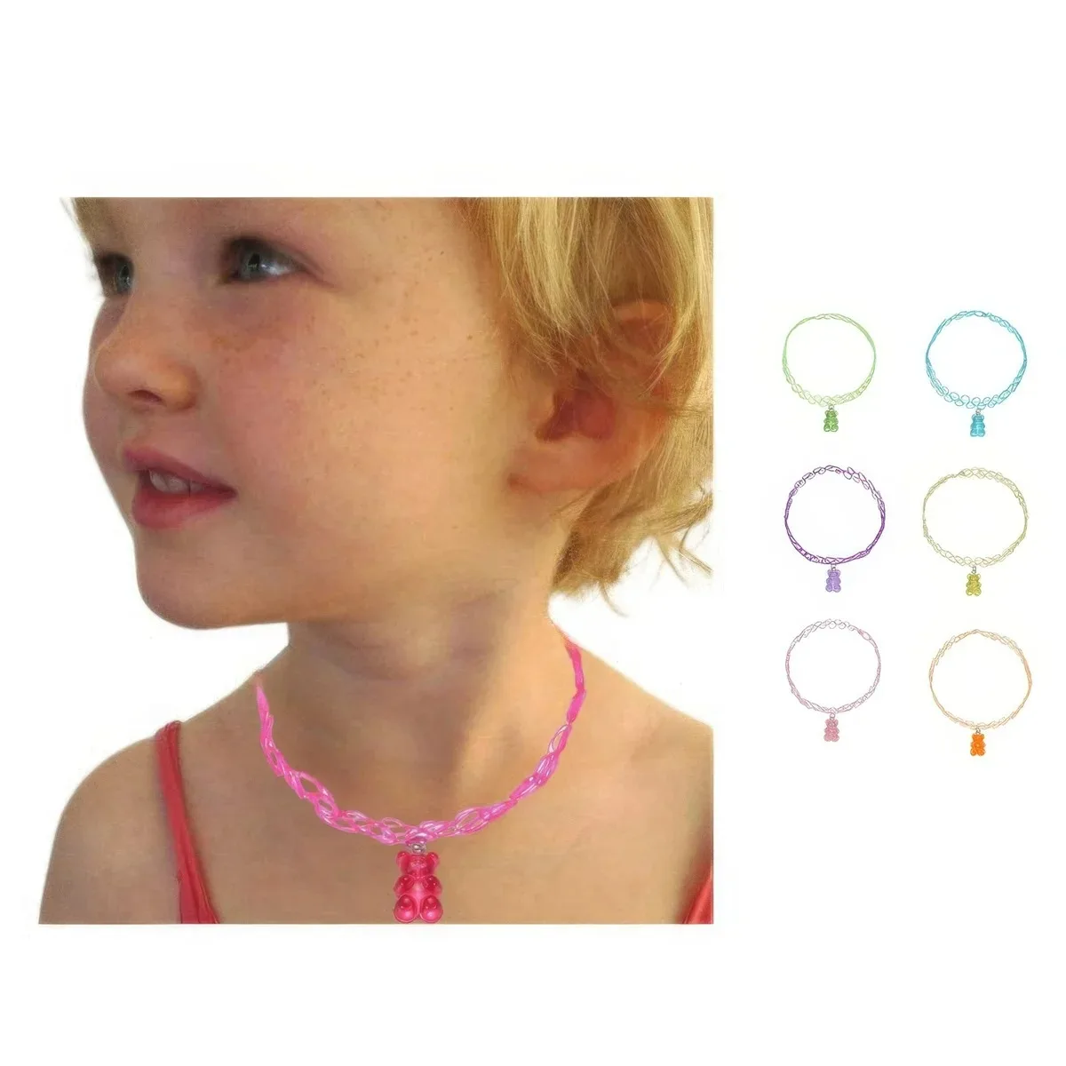 7pcs/set Choker Necklace Cute Bear Rainbow Pendant Children's Cartoon Y2K Charms Stretchy Elastic Necklace Party Jewelry Gifts