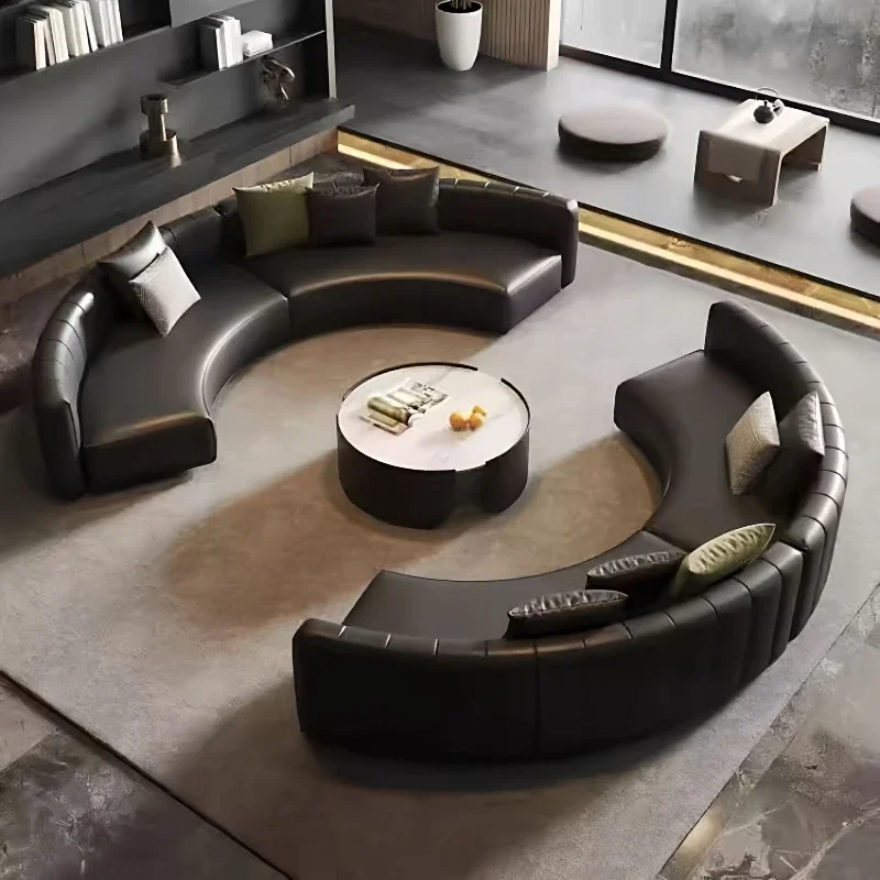

Semicircular arc special-shaped beauty salon clothing store office lobby lounge area reception and negotiation black sofa