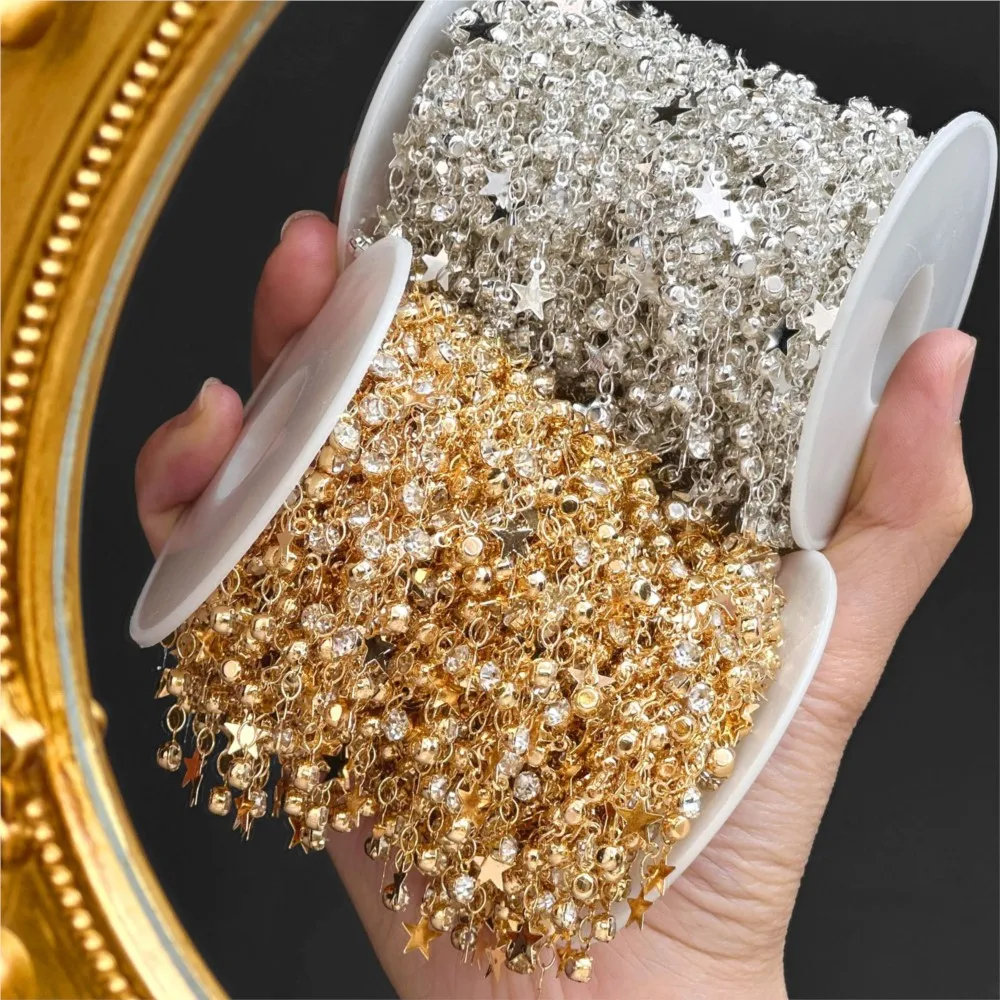 1Meter Sparkling Rhinestone Star Beaded Tassel Copper Chains DIY Bracelet Necklace Jewelry Making Supplies Clothing Accessories - view 4