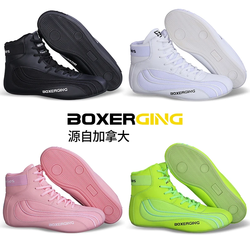 Zapatos de lucha GINGPAI, zapatos de boxeo profesionales, zapatos de entrenamiento para hombres, zapatos deportivos de cuero Artificial con parte inferior de tendón, transpirables