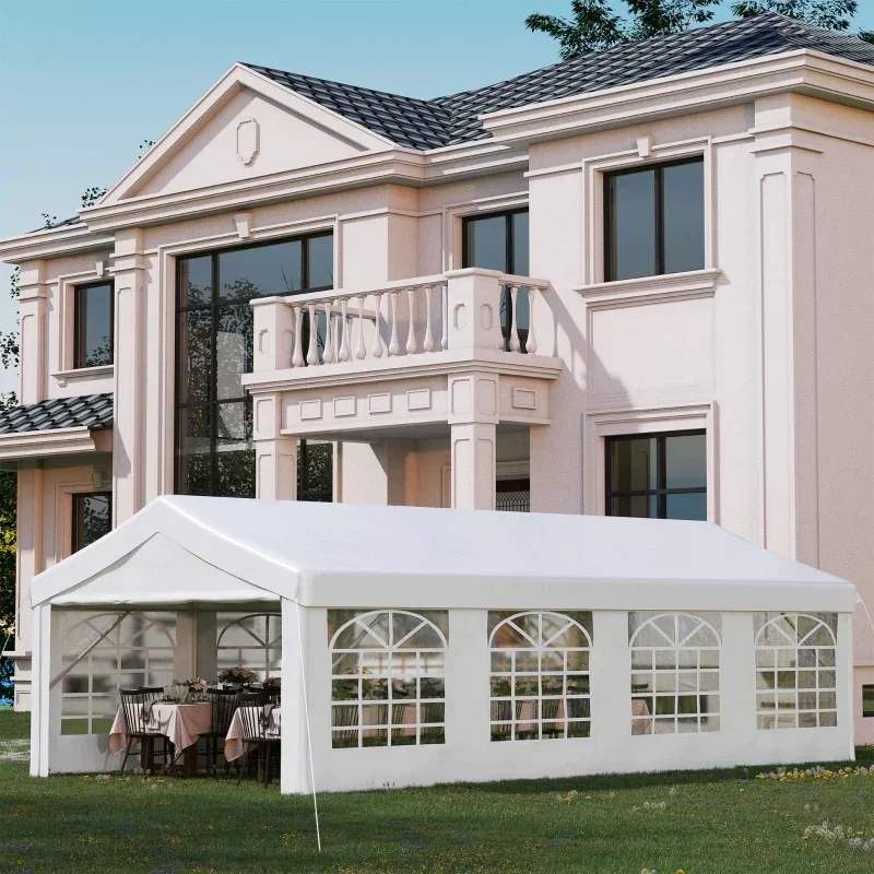 White 13' x 26' Heavy-duty Outdoor Carport Party Event Tent,Patio Gazebo Canopy Pavilion with 4 Sidewalls,8 Windows For backyard