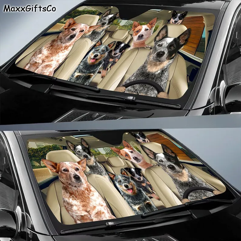 Australian Cattle Dog Car Sun Shade, Australian Cattle Dog Windshield, Dogs Family Sunshade, Dogs Car Accessories, Car Decoratio