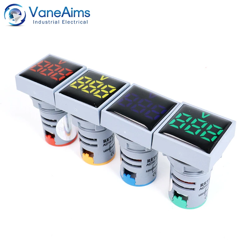 10pcs/box AC30-500V Square Panel AC Voltmeter Led Digital Display Volt Meter Mini Voltage Gauge Tester Green Red Yellow Blue