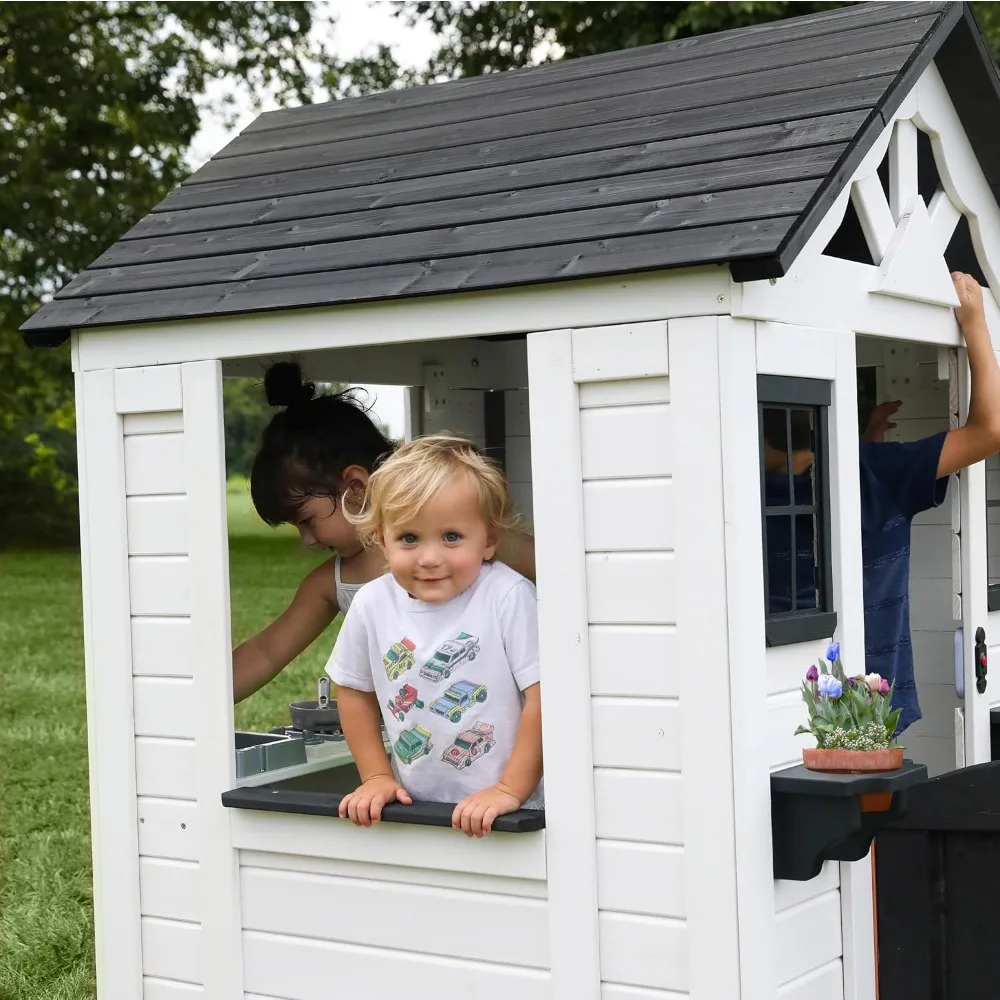 Sweetwater All Cedar White Modern Outdoor Wooden Playhouse,