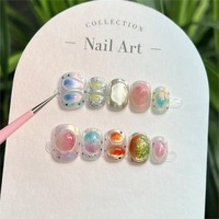 nails 10Pcs Cute Short Round Handmade Fake Nail Glitter Colorful 3D Sweet Cool Art Finished Nail Girl Wearable Full Cover tool